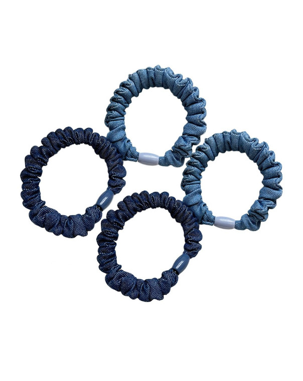 Blue Jean Hair Scrunchies Blue Denim Hair Ring Tie Denim Hair Scrunchies Tie BW23 (3 Pcs-Set)