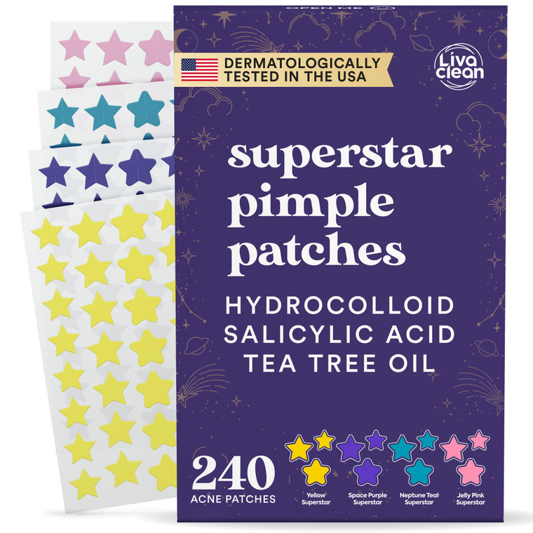 Livaclean Star Pimple Patches for Face w/ Hydrocolloid, Tea Tree oil & Salicylic Acid - Zit Stickers, Hydrocolloid Acne Patches for Face - Cute Pimpl