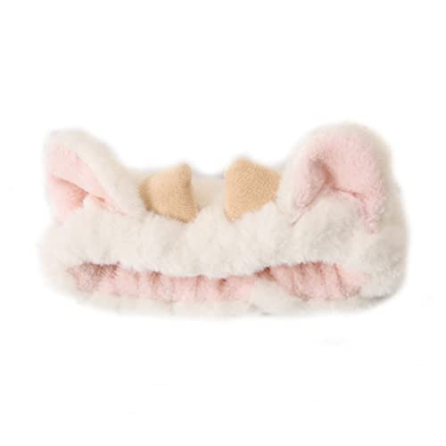 Hofar Face Wash Headband Hairband with Cow Horns Coral Fleece Cartoon Cute Creative Hair Accessories (Z-White)