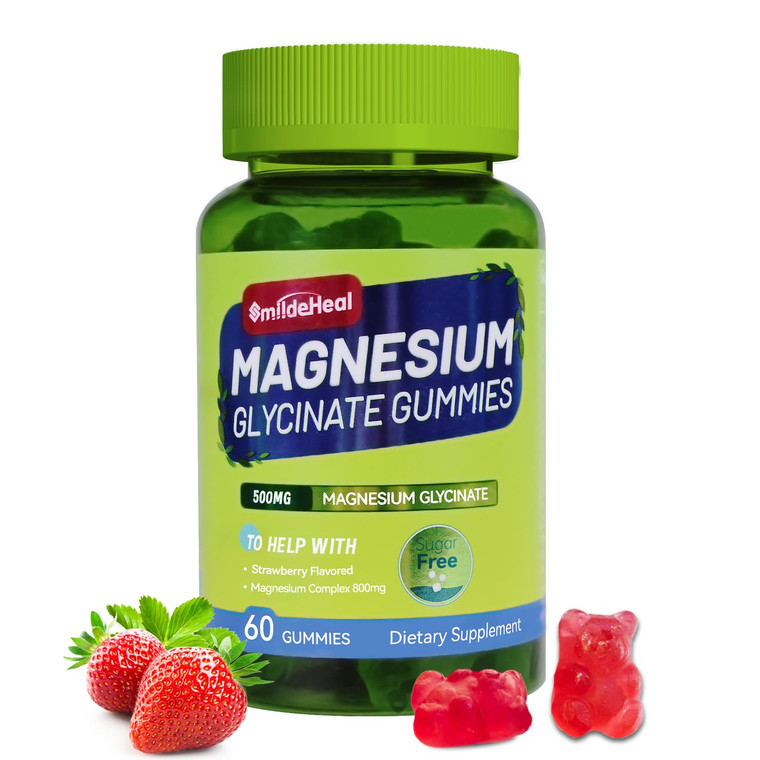 Magnesium Glycinate Gummies 500mg with L-Threonate 300mg - Sugar-Free Magnesium Potassium Supplement with Vitamin D, B6, CoQ10 - Strawberry Flavored