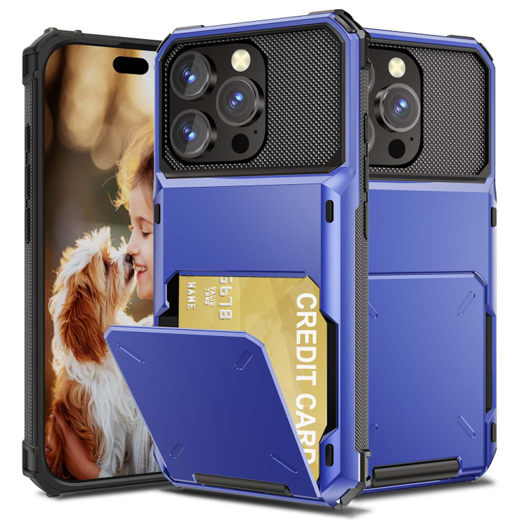 AFGHOA for iPhone 16 Pro Case Wallet 6.3 Inch Blue, 5 Credit Card Holder Cover for Women Men, Flip Hidden ID Slot Shockproof Dual Layer TPU Hard Shel