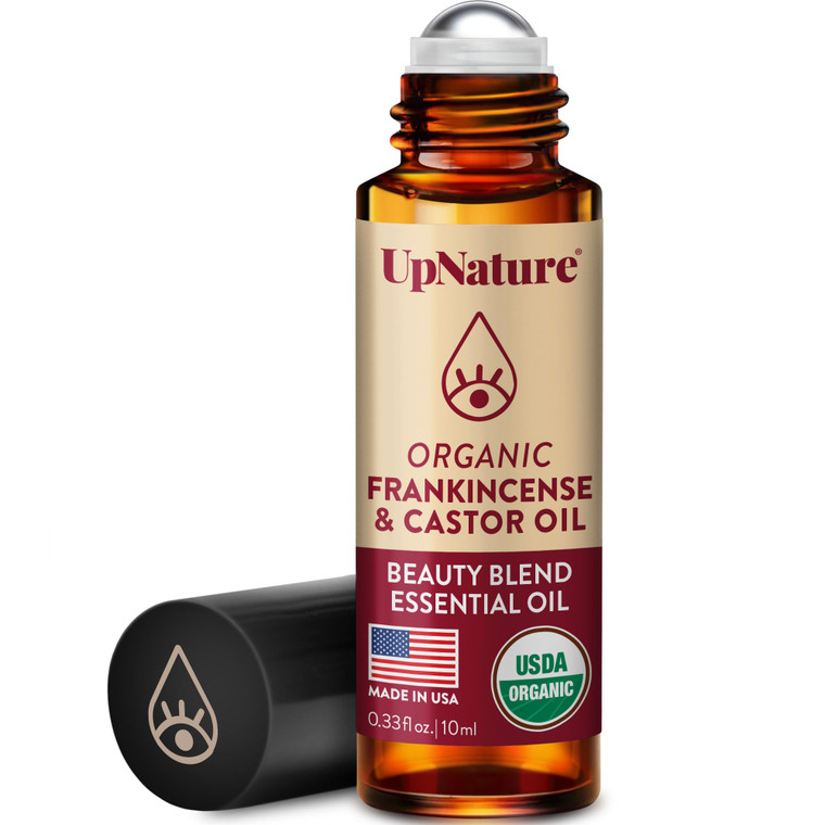 UpNature Beauty Castor Oil Roll On Eye Roller - 100% Organic Frankincense and Castor Oil for Face, Dark Circles, Fine Lines, Under Eyes and Skin