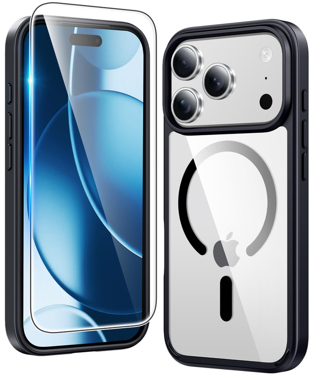 FNTCASE for iPhone 17 Pro-Max Case: Clear Magnetic Phone Cases with Screen Protector Compatible with Magsafe Slim Anti Yellowing Rugged Shockproof Pr