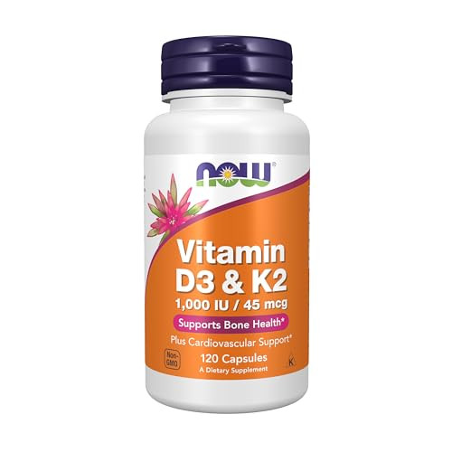 NOW Supplements, Vitamin D-3 & K-2, 1,000 IU/45 mcg,Plus Cardiovascular Support*, Supports Bone Health*, 120 veg Capsules