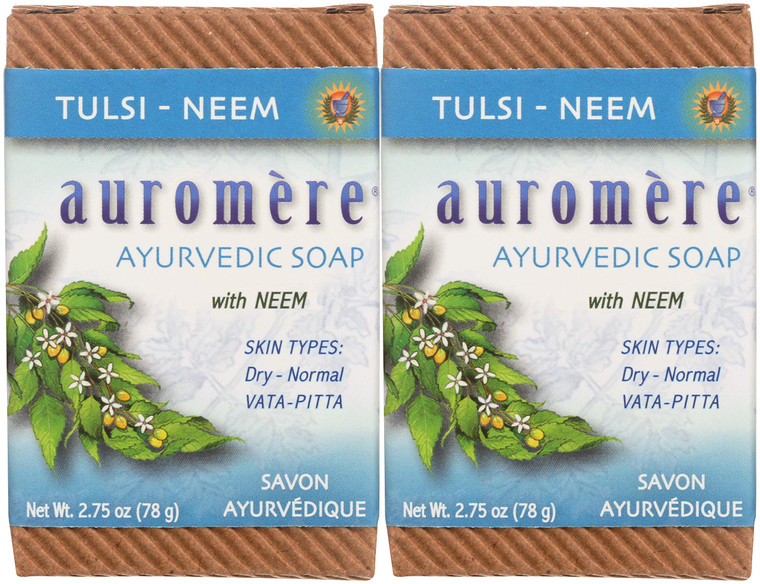 Auromere Ayurvedic Bar Soap, Tulsi Neem - Eco Friendly, Handmade, Vegan, Cruelty Free, Natural, Non GMO (2.75 oz), 2 pack