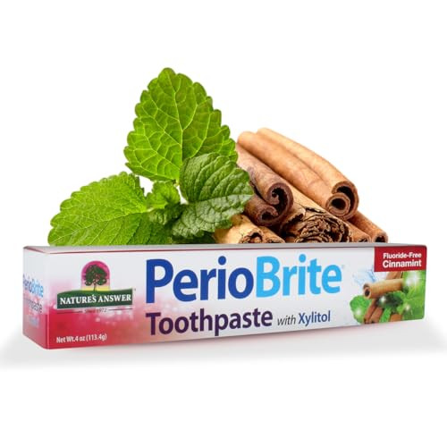 Nature's Answer PerioBrite Toothpaste, Cinnamint, 4-Ounces Fluoride Free with CO Q10 | for Sensitive Teeth | Whitens Teeth | Freshens Breath | Minimi