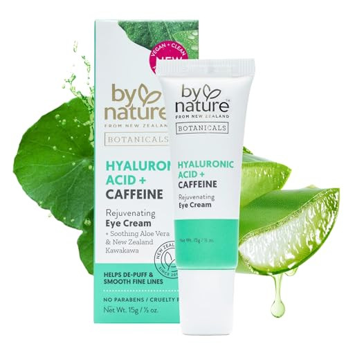 By Nature Botanicals Hyaluronic Acid & Caffeine Under Eye Cream - Firming & Refreshing Eye Cream for Dark Circles - Skincare from New Zealand - .5oz