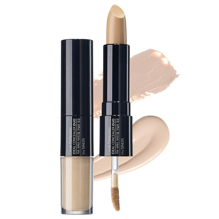 THESAEM Cover Perfection Ideal Concealer Duo (#1 Clear Beige) | Dual Type Full Coverage Concealer, High Adherence High Pigmented, No Clumping in Wrin