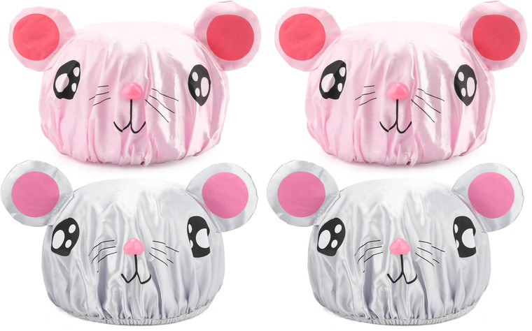 FirstKitchen Shower Cap for Kids, 2PCS Toddler Cute Shower Cap with Double Layer, Kids Shower Caps for Girls Boys Child with Cartoon Animal(Pink Cat