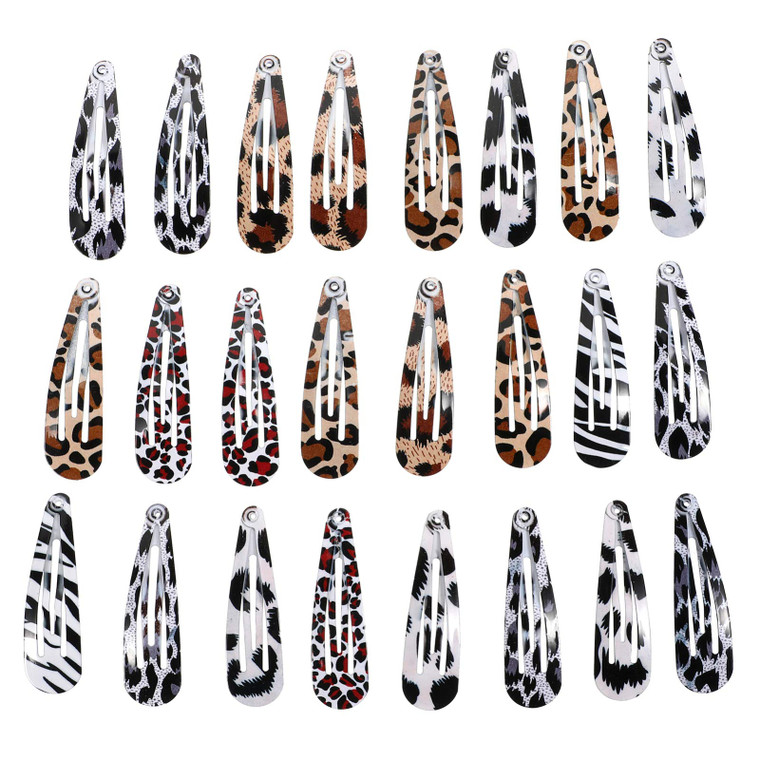 Beaupretty 24pcs Snap Hair Clips Leopard Animal Print No Slip Metal Geometric Snap Barrettes BB Hairpins Side Clip Hair Accessories for Women Girls H