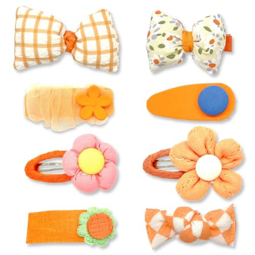 Bow Hair Clips for Girls - 8 Pack Green Cute Toddler Hair Clips, Barrettes & Bows, Alligator Lined Snap Clips, Baby Girls Hair Accessories for Little