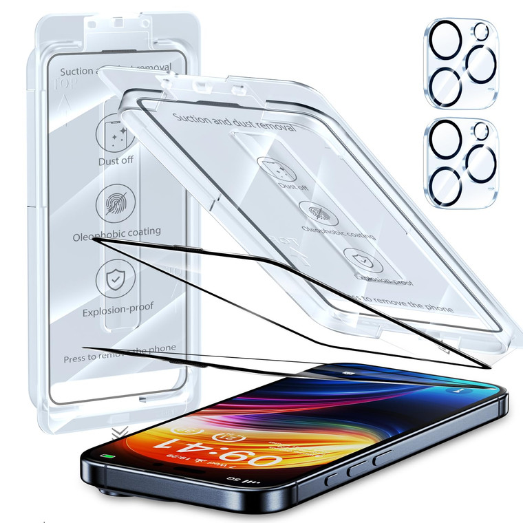 ZUSLAB 2-Pack Screen Protector with 2 Camera Lens Protectors Compatible with iPhone 16 Pro 6.3 Inch - Easy Auto-Align Install Kit - Anti-Fingerprint