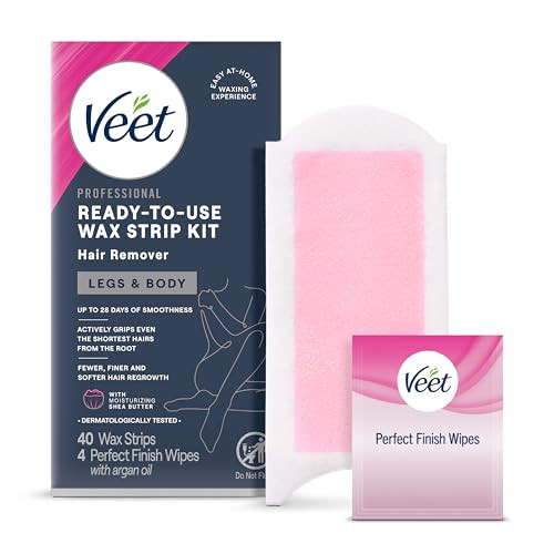 VEET Sugar Wax Strips For Women's Body Hair Removal, Bikini Hair Removal Kit, Pubic, Dermatologically Tested For Body & Intimate Areas, 40ct Wax Stri