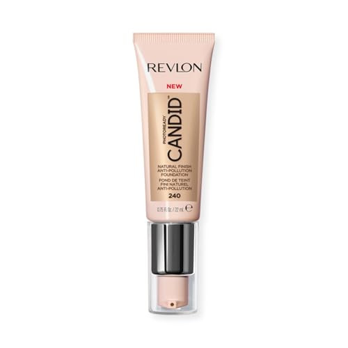 Revlon Liquid Foundation, Photo Ready Candid Face Makeup for Sensitive and Dry Skin, Longwear Sheer-Medium Coverage with Natural Glow Finish, 240 Nat