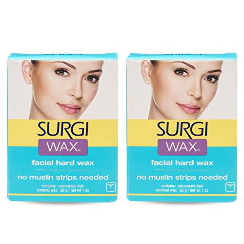 Surgiwax Microwaveable Facial Hair Removal Wax, Hard Wax Kit  Stripless Hair Removal for Face, & Upper Lip, At-Home Waxing Kit for Women, 1 Oz, 2 Pa