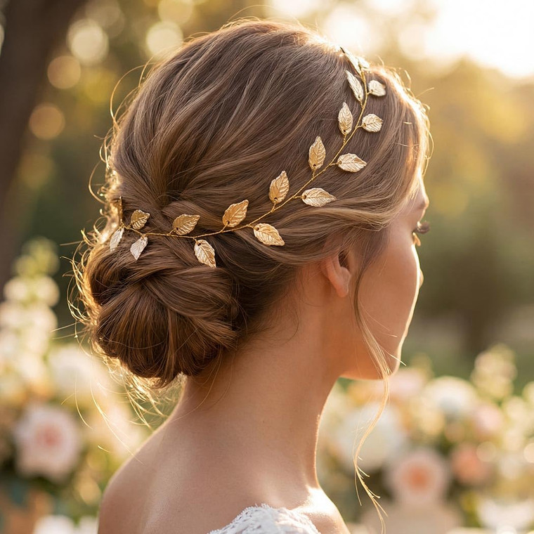 Unicra Gold Leaf Hair Vine Greek Goddess Hair Accessories Wedding Headpiece for Bride and Women (15.7 Inches) (Gold)
