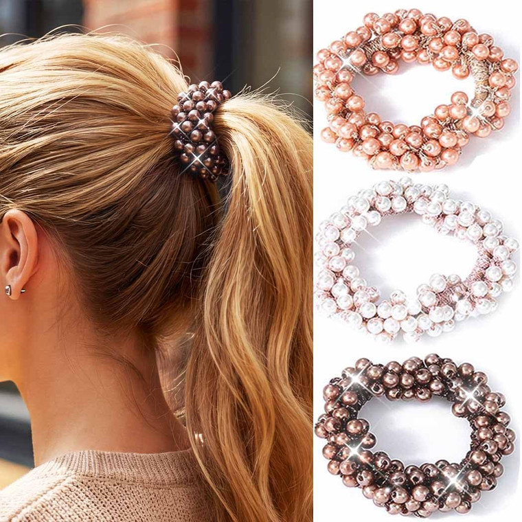 Unicra Pearl Hair Ties Beaded Hair Scrunchies Ponytail Holder Hair Accessories for Women Pack of 3