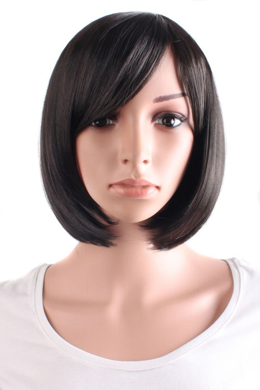 MapofBeauty 30 cm/12 Inch Side Bangs Synthetic Straight Short Bob Wig (Black)