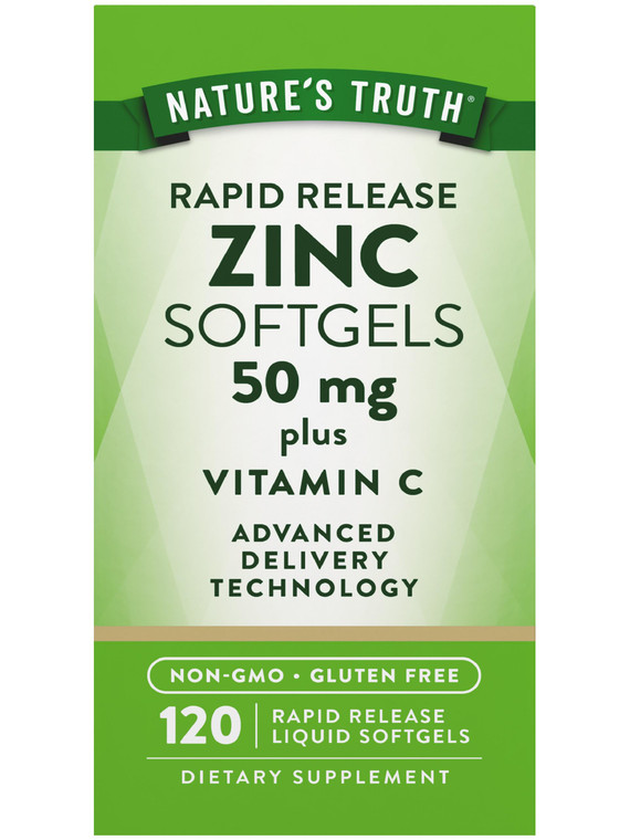 Nature's Truth Zinc with Vitamin C | 50mg | 120 Softgels | Non-GMO & Gluten Free Supplement