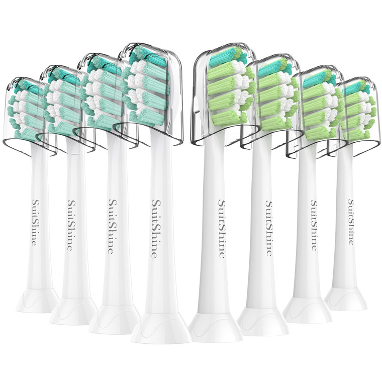 SuitShine Replacement Toothbrush Heads Compatible with Philips Sonicare and More Click-on Handles 8 Pack White