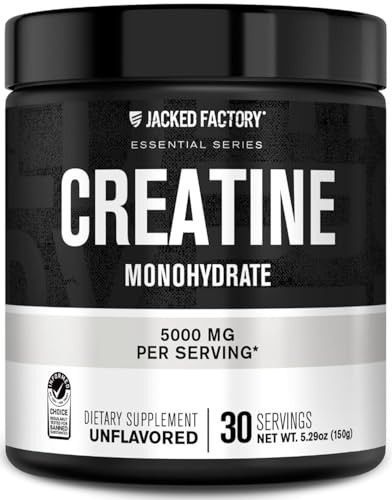 Jacked Factory Creatine Monohydrate Powder 150g - 5g Daily Creatine Supplement for Men and Women, Vegan-Friendly, Third-Party Tested - 30 Servings, U