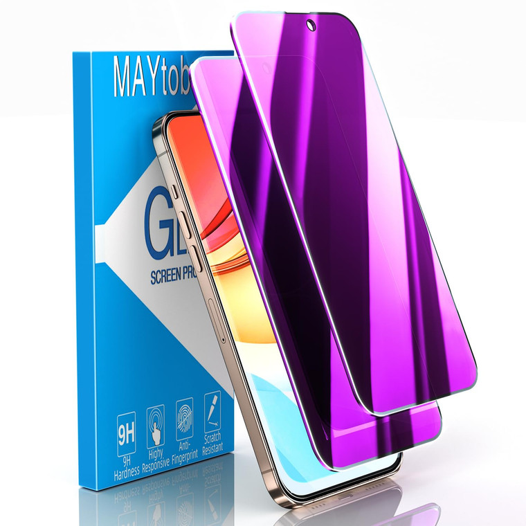 MAYtobe [2-Pack Privacy Screen Protector Designed for iPhone 16 Pro Max Anti-Blue Light Tempered Glass, Purple Anti-Spy, Eye Protection, Colorful Gra