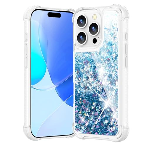 Noyabox for iPhone 16 Pro Max Case Glitter, Bling Sparkly Liquid Sand Shockproof Bumper Clear Shiny Dynamic with Air Cushions Cover for Women and Gir