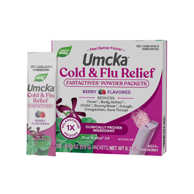 Nature's Way Cold + Flu Relief FastActives, Umcka, Homeopathic, Fever*, Sore Throat, Cough, Congestion, Phenylephrine Free, Non-Drowsy, Berry Flavore