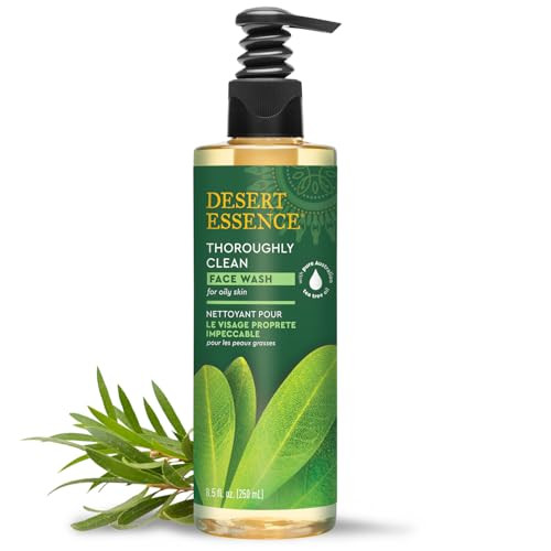 Desert Essence Thoroughly Clean Face Wash with Tea Tree Oil  Natural Facial Cleanser with Castile Soap & Coconut Oil  For Oily & Sensitive Skin  V