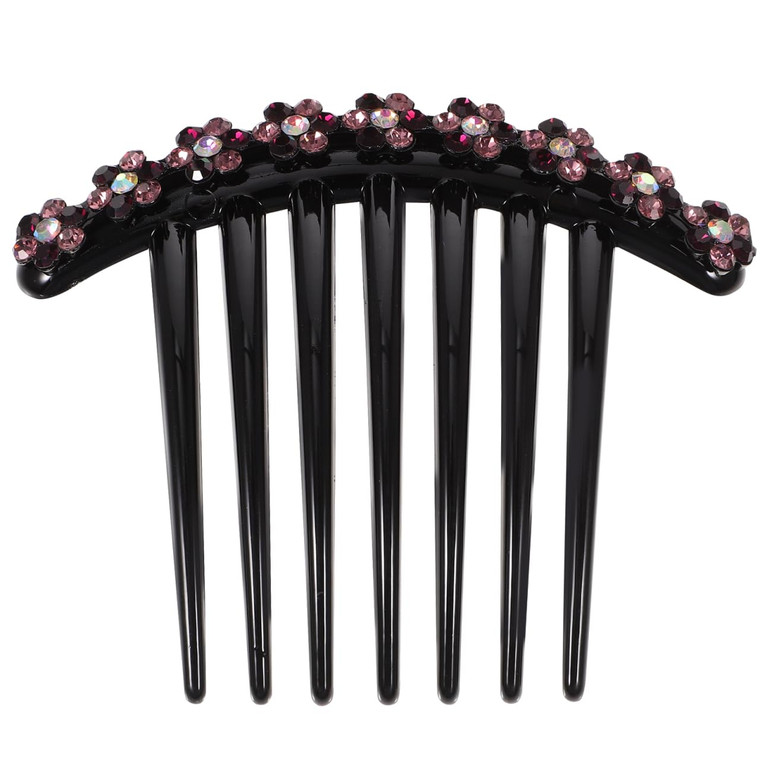 Minkissy Plastic Hair Side Comb Crystal Flower Hair Comb 7 Tooth French Twist Combs for Women Girls Random Color