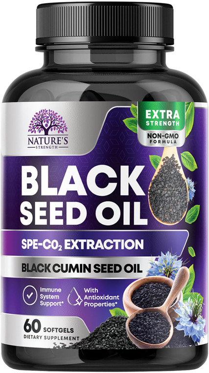 Black Seed Oil Capsules 1000mg with Thymoquinone - Pure Nigella Sativa for Skin Health & Immune Support, 100% Blackseed Oil, Amazing Extraction Above