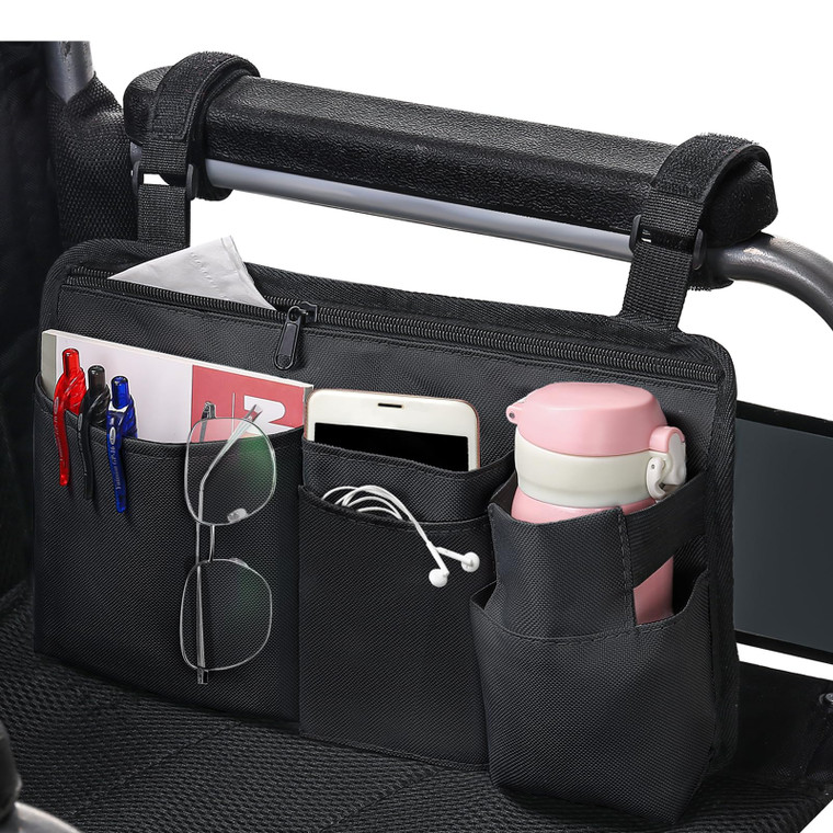 CTWWFS Upgrade Wheelchair Side Bag with Cup Holder, Armrest Accessories for Wheelchair, Rollator, Walker, The Perfectly Organized to Free your Hands