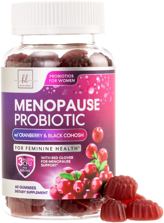 Menopause Supplements for Women Gummies - with Black Cohosh, Cranberry 3 Billion CFU Probiotics - Complete Menopause Relief Balance for Hot Flashes,