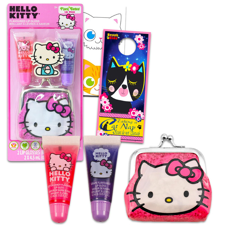 Hello Kitty Lip Balm Tubes - Bundle with 2 Lip Balms in Assorted Flavors for Party Favors Plus Coin Purse, Stickers