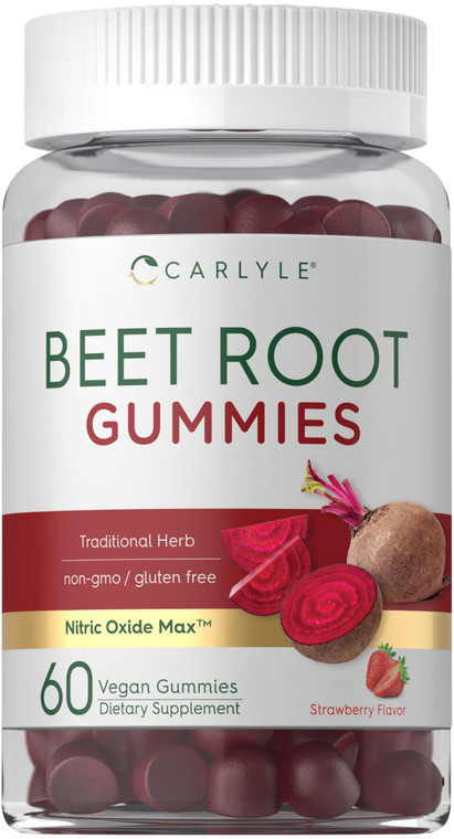 Carlyle Beet Root Gummies | 60 Count | Vegan Strawberry Flavored Chewable Supplement | Non-GMO, Gluten Free