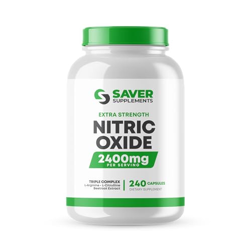 Saver Supplements Nitric Oxide Supplement 2400mg with L-Arginine, L-Citrulline and Beet Root Extract, 240 Capsules