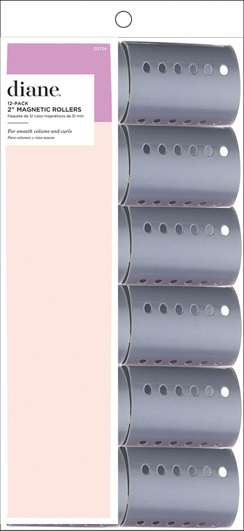 Diane 2-Inch Magnetic Hair Rollers, Secure Hold for Curls and Volume, Ideal for Styling with Pins, Picks, or Clips, Easy to Clean and Maintain, Grey,