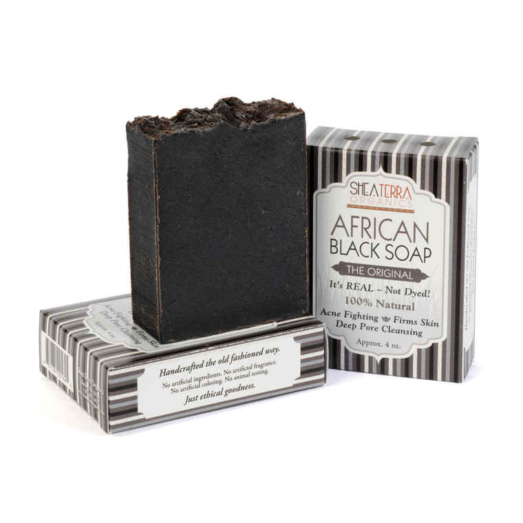 Shea Terra Organics Authentic African Black Soap Bar| Non Toxic All Natural Black Soap Full Body Wash that Cleanse, Refine, Firm Skin, Remove Acne an