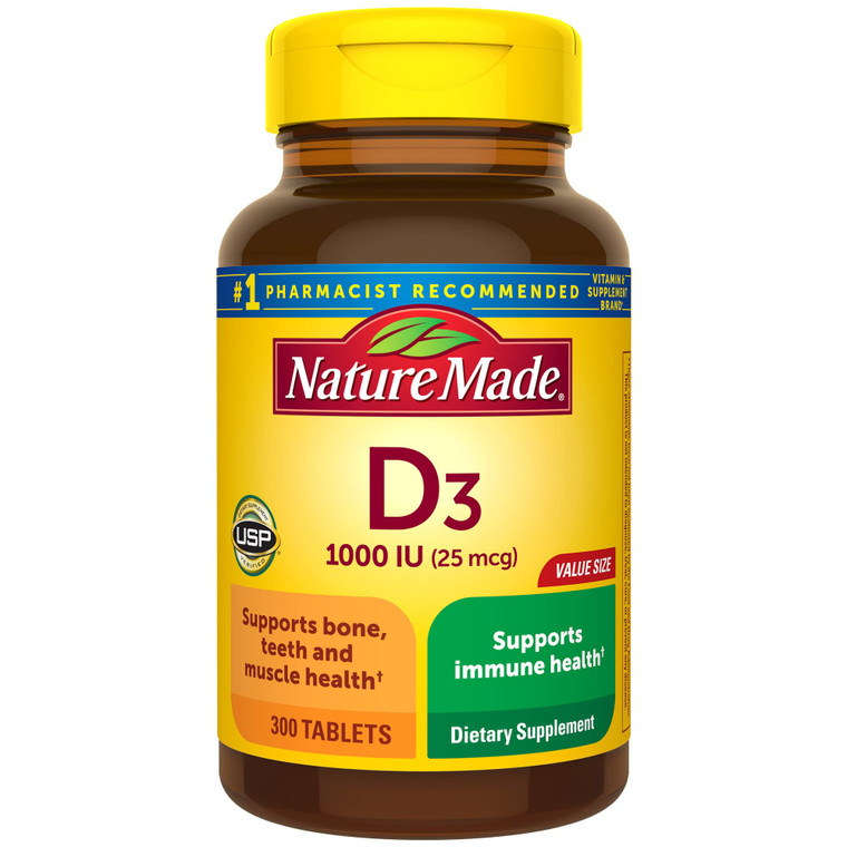 Nature Made Vitamin D3 1000 IU (25 mcg), Vitamin D Supplement for Bone, Teeth, Muscle and Immune Health Support, 300 Tablets, 300 Day Supply