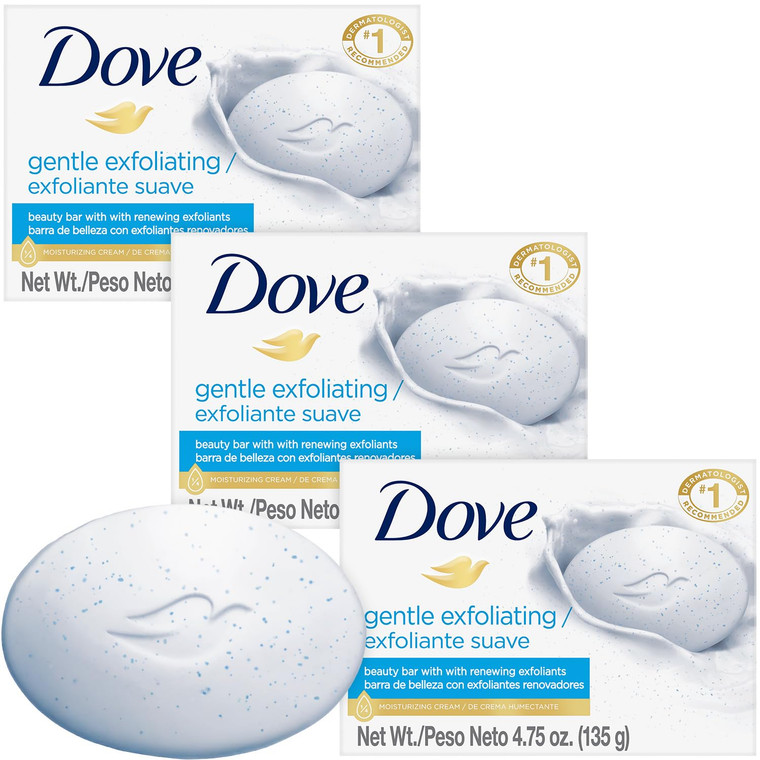 Dove Soap, Gentle Exfoliating Beauty Bar 3-Pack  3-in-1 Moisturizing Face, Body & Hand Soap, 4.75 Oz Ea.
