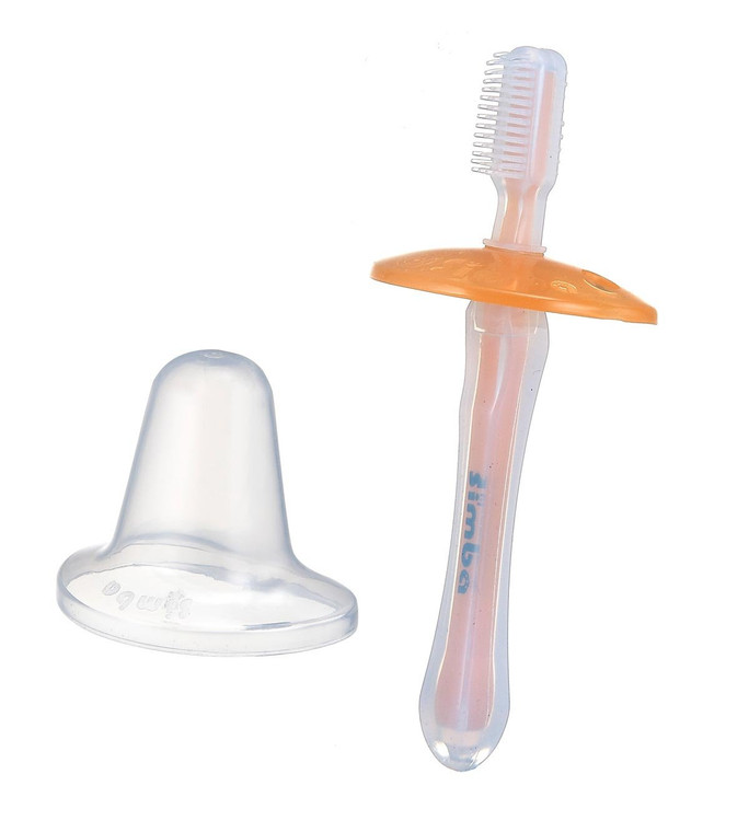 Simba Soft Bristle Silicone Baby Toothbrush with Milk Residue/Fur Scrubber (Orange)