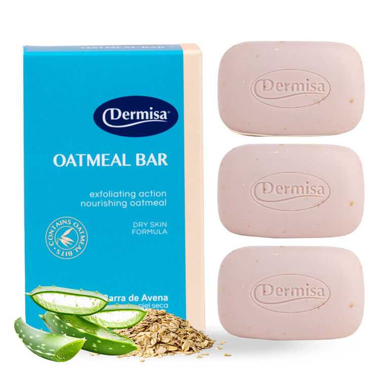 Dermisa Exfoliating Oatmeal Bar | Helps to Gently Cleanse and Exfoliate Dry Skin | Contains Oatmeal + Aloe Vera | NO PARABENS, NO SULFATES | 3 OZ | P
