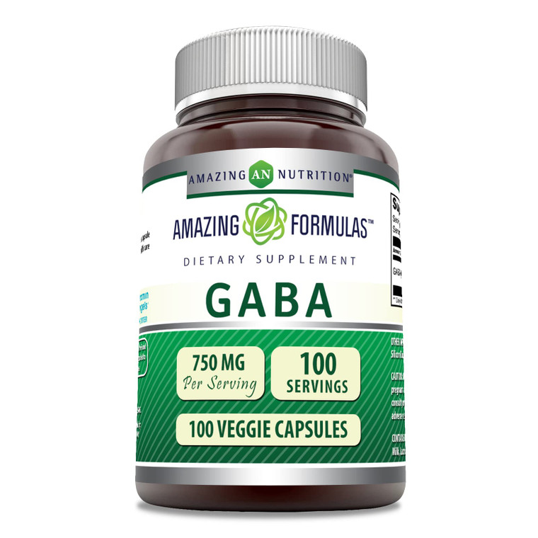 Amazing Formulas GABA Supplement | 750 Mg per Serving | 100 Veggie Capsules | Non-GMO | Gluten-Free | Made in USA | Ideal for Vegetarians