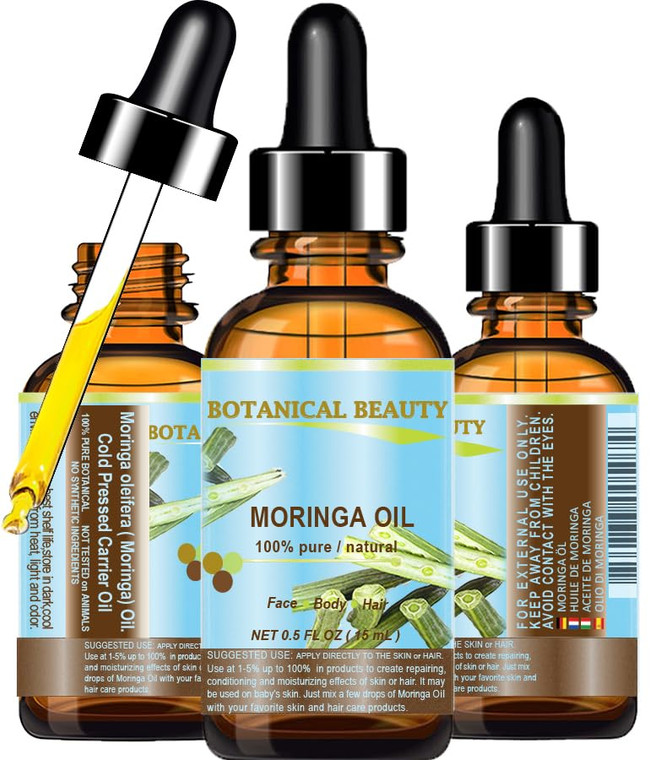 Botanical Beauty? Moringa Oil 100% Pure Natural Undiluted Cold Pressed Carrier Oil for Face Skin, Hair, Lips, Nails. Rich in Vitamin C, Vitamin E (0.