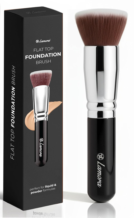 Lamora Makeup Brush Foundation Kabuki - Flat Top Face Brush for Liquid, Cream, and Powder Cosmetics - Full Coverage Blending, Buffing, Stippling, Con