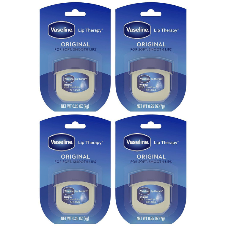 Vaseline Lip Therapy Original 4-Pack  Moisturizing Lip Balm for Very Dry Lips in Mini Jars, 0.25 Oz Ea
