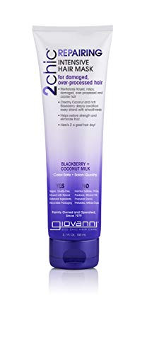 GIOVANNI 2chic Ultra-Repairing Hair Mask - Blackberry & Coconut Oil for Dry, Damaged & Processed Hair, Argan, Jojoba, Shea Butter & Keratin, Lauryl &