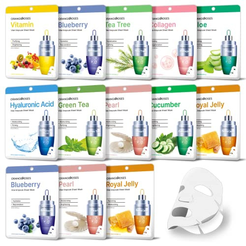 ?Orangeroses? 13 Pcs Combo Vital Ampoule Sheet Mask, Korean Facial Skincare Sheet | Simple & Effective Skincare Routine | Moisturization | Wrinkle Ca