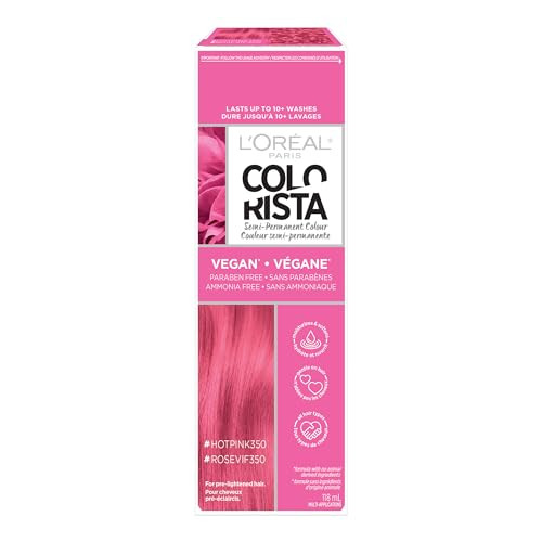 L'Oreal Paris Colorista Semi Permanent Hair Color for Bleached or Blonde Hair, Color Depositing Hair Mask Formula, Hot Pink