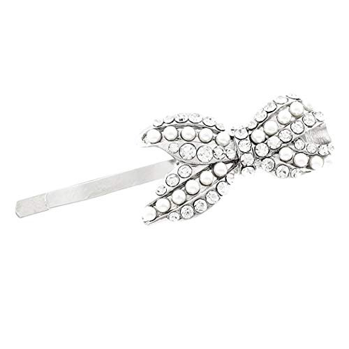 Rosemarie Collections Women's Faux Pearl And Crystal Ribbon Bobby Pin Hair Barrette, 2.5" (Silver Tone)